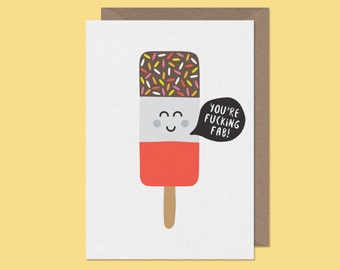 you're fab card. you're fucking fab card. rude birthday card. cheeky valentines card. couples card.funny best friends card.naughty valentine