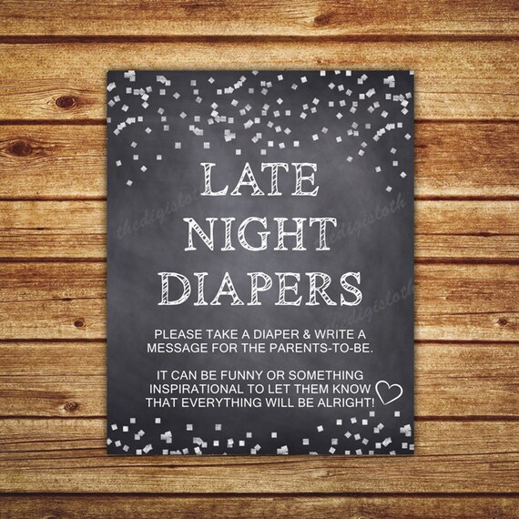 Chalkboard Late Night Diapers Sign Baby Shower by TheDigiSloth