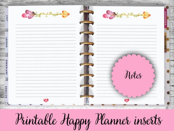 Happy Planner Printable Pages Notes Arrow Heart Happy