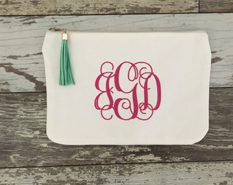 Monogram Makeup Bag, Wedding Cosmetic Bag, Bridal Makeup Bag, Natural Canvas Cosmetic Storage, Makeup Traveling Pouch, Gift for Brides, Br
