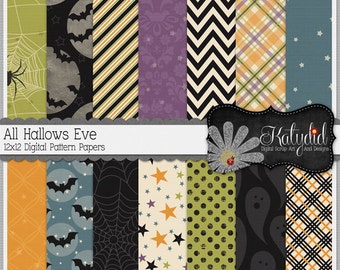 Halloween Digital Paper All Hallows Eve Digital 12x12 Patterned Holiday Seasonal Papers and Backgrounds for INSTANT DOWNLOAD