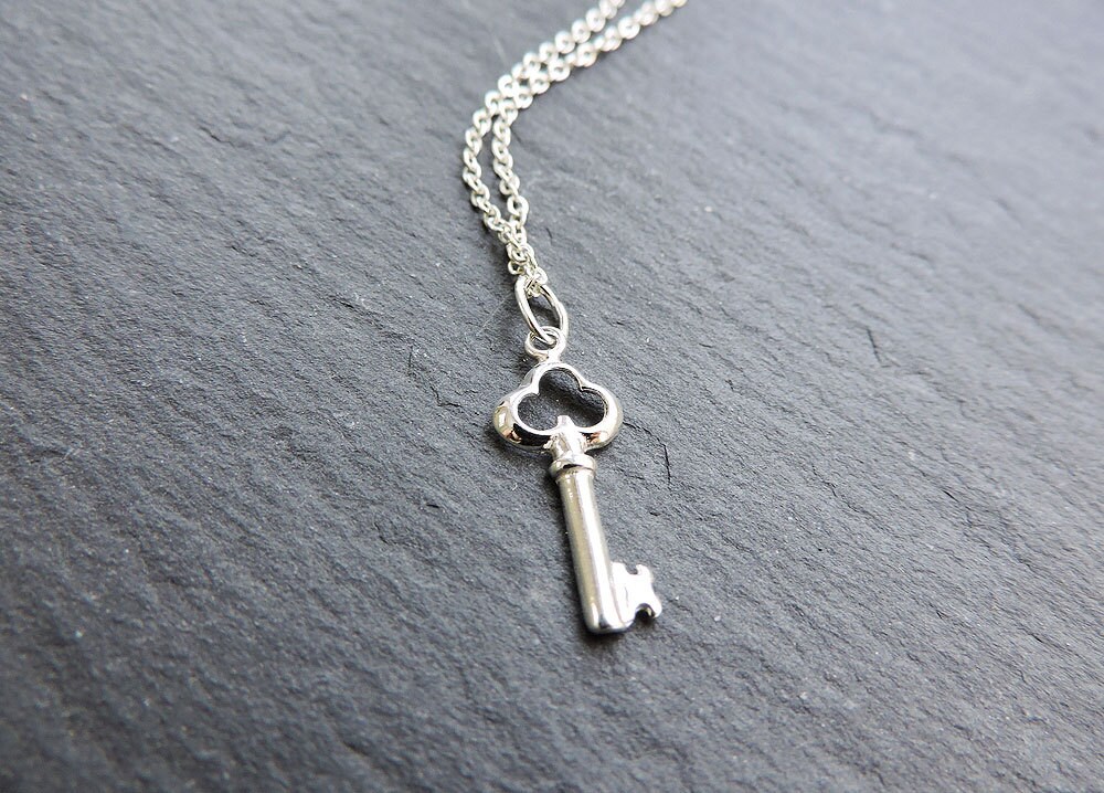 Sterling silver large key charm pendant Ornate key lock