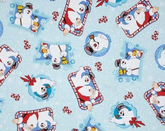 Frosty the Snowman and Santa Christmas Fabric, holiday fabric, winter fabric, Christmas fabric