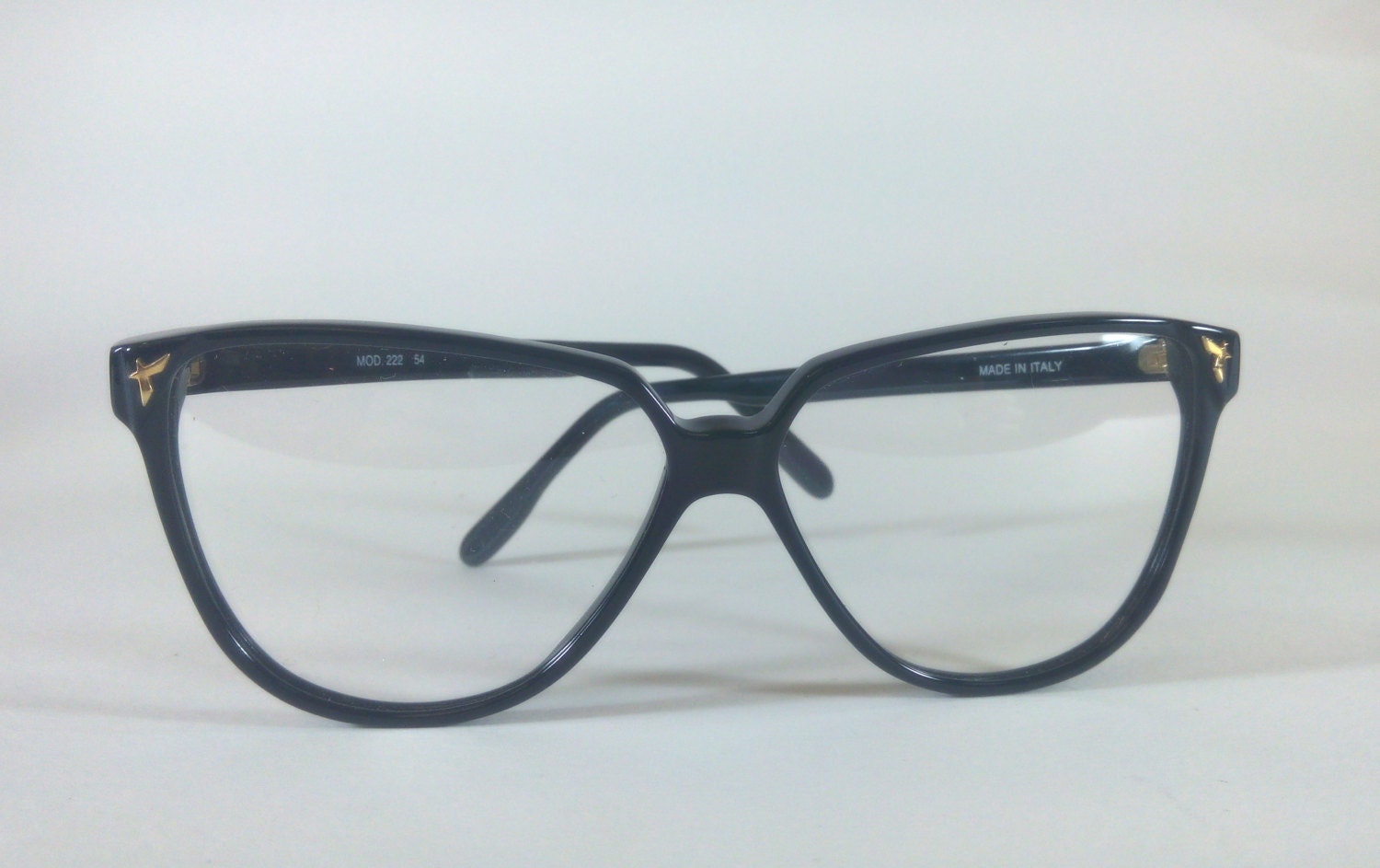 Vintage Black Eyeglasses Mod222 Made in Italy, Vintage 80s Mens Horn