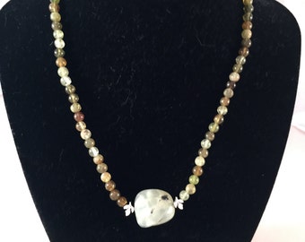 Green tourmaline beaded necklace with green focal bead