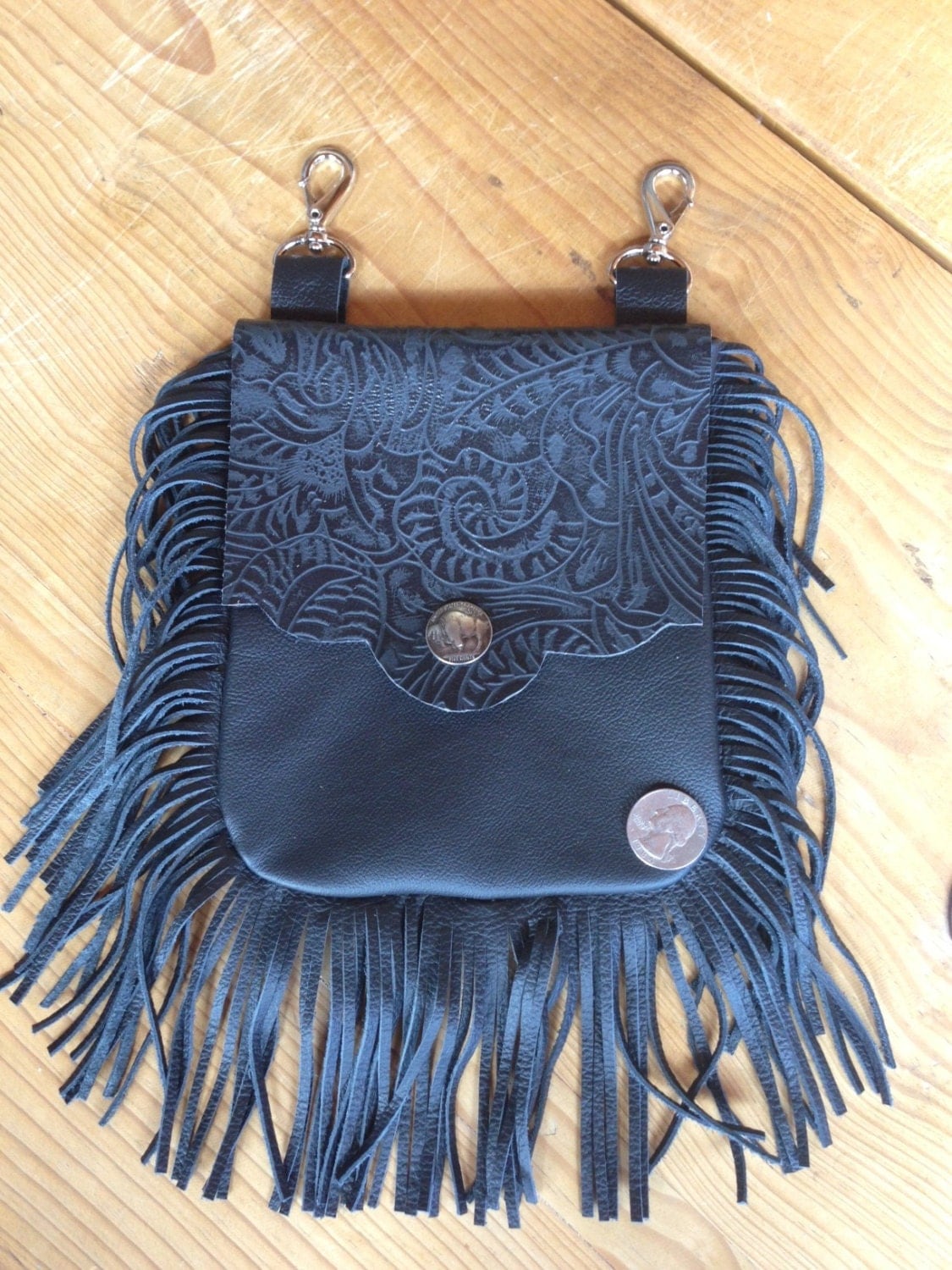 Belt loop purse black leather fanny pack clip on bag