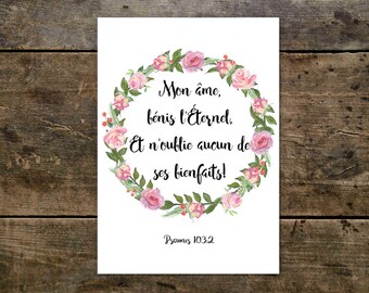 Affiche Poster Poster A4 avec Verset Biblique Psaume 103:2