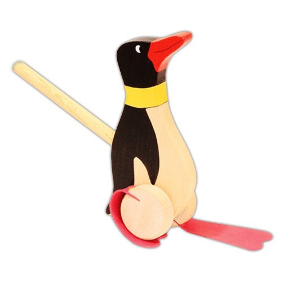 Wooden Push Along Penguin Toy Eco Friendly Baby/Toddler