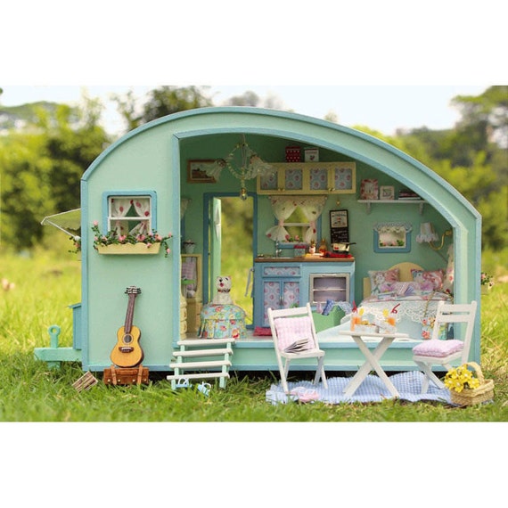 Items similar to DIY wooden dollhouse caravan miniatures, Traveller ...