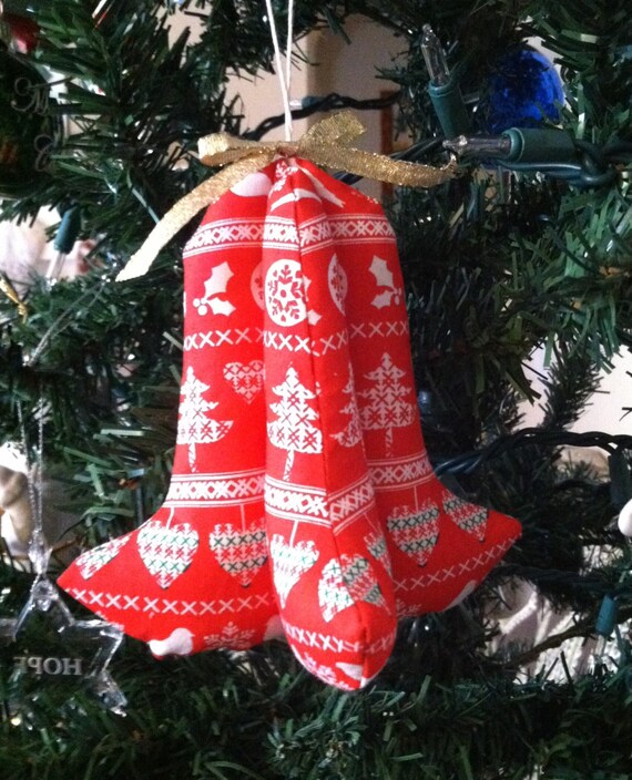 Christmas Bell Ornament Fabric ornament by SewLovelyCorner on Etsy