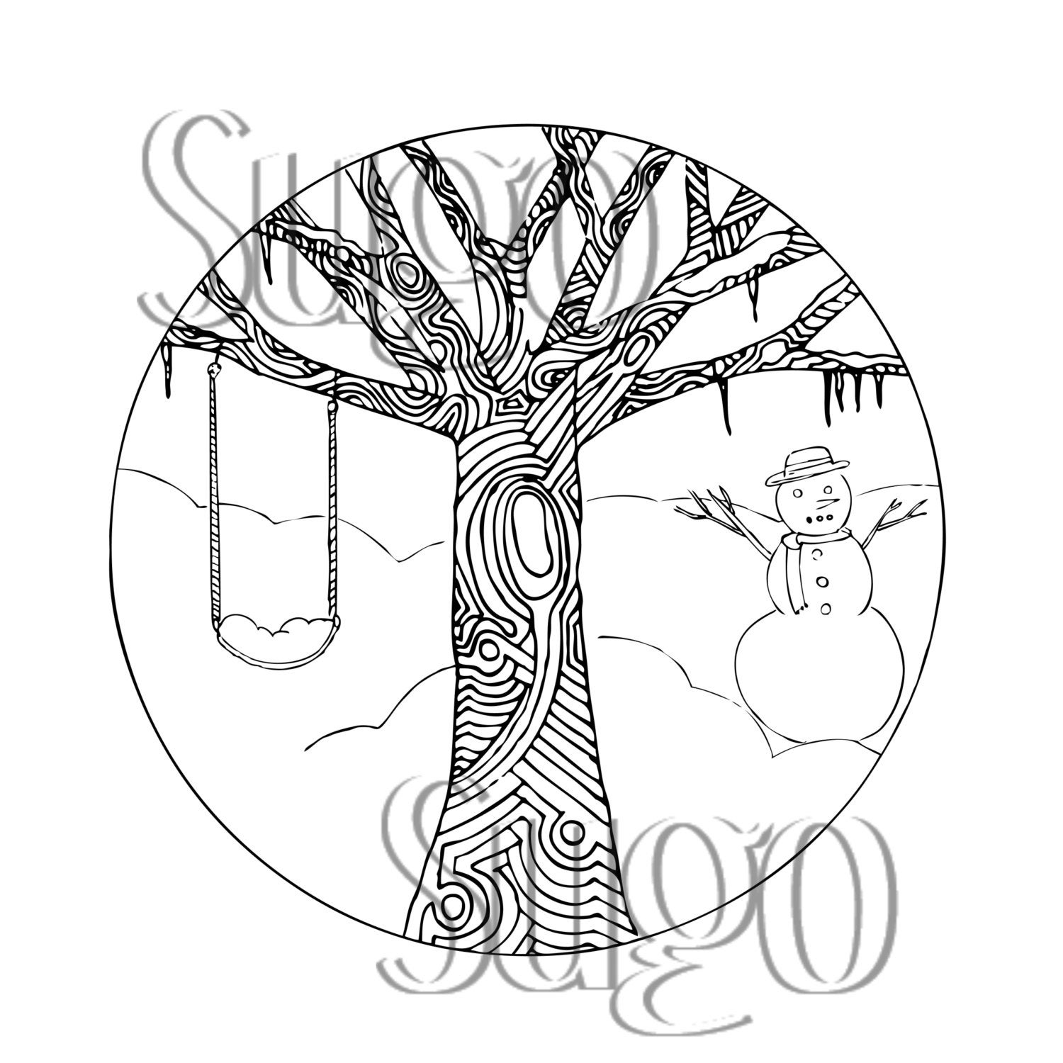 Winter Tree Printable Coloring Page
