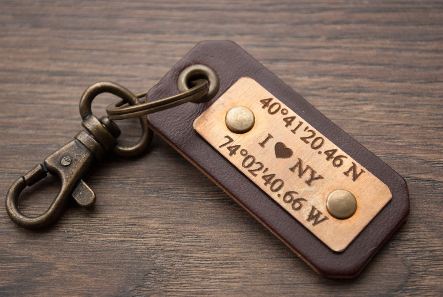Personalized Coordinate Keychain, Latitude Longitude Keychain, Leather Key Chain, Monogram Keychain, Mens GPS Leather Keychain