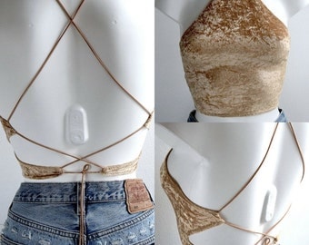 Gold Halter Crop Top Women's Clothing All Sizes Available
