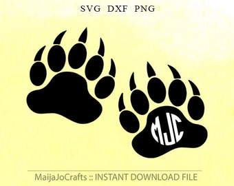 Bear paw svg, SVG files paw digital download - paw clipart svg, dxf, png, Vinyl Files, Cricut, Silhouette Cut Files vector file Paw monogram