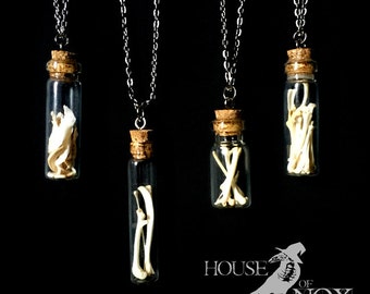 Bottled Bone Necklace: Hand Made Oddity Bottles with Rodent Bones Keepsake Charm - 4 Styles available