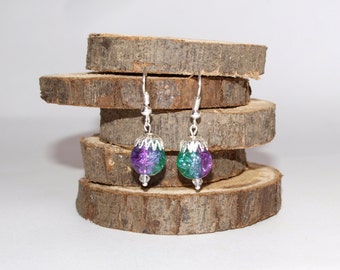 Green and violet earrings Bright earrings Dangle earrings Everyday jewelry Cute earrings Green earrings Violet earrings Lilac earrings