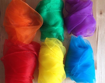 Set of Six Rainbow Play Silks 70cm x 70cm