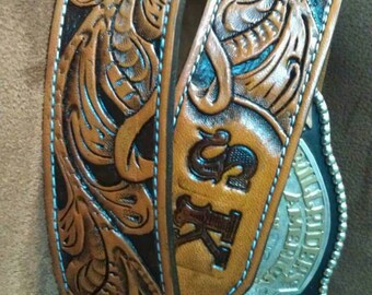 Leather belt, custom tooled leather belt, western leather belt