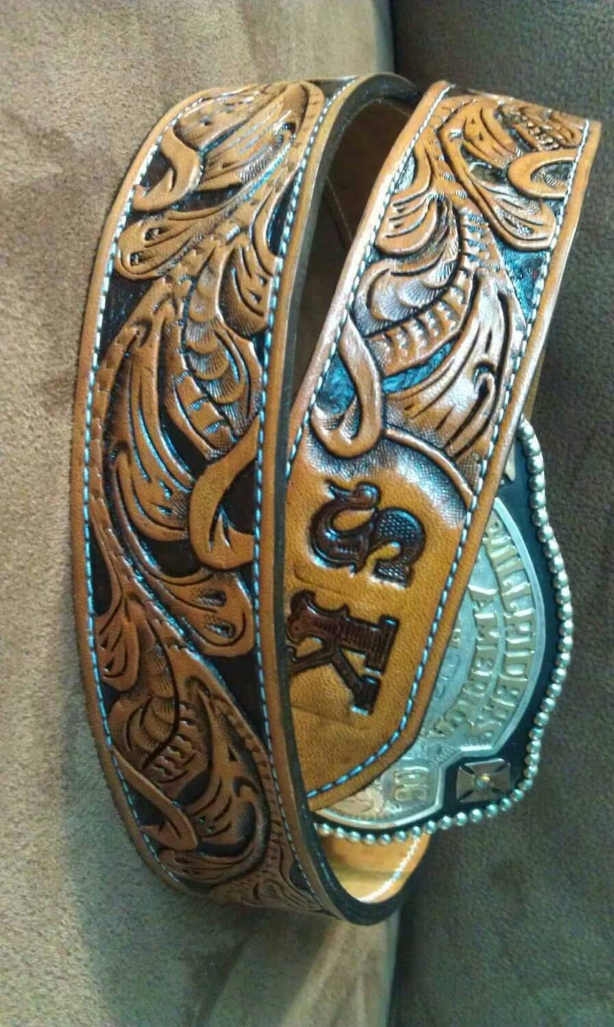 Leather belt custom tooled leather belt western leather belt