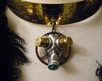 Common Enemy.Post Apocalyptic,Steam punk,Punk,Gothic,Industrial,Waste land,Diesel Punk,Statement,Gas Mask,Bullet,Peace,Pendant,Art, Pendant