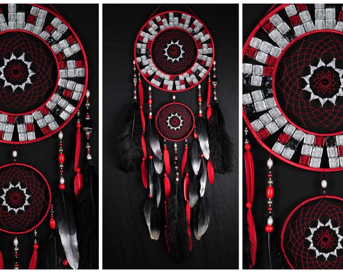 Dreamcatcher red black silver mosaic Dream Catcher Large Dreamcatcher New Dreamсatcher gift idea NEW YEAR dreamcatcher boho dreamcatcher