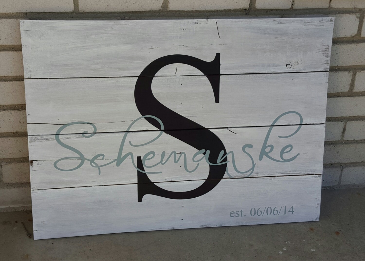 Custom Whitewashed Monogram Pallet Art