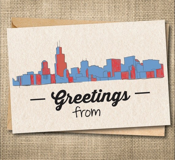 Greetings from Chicago Card Chicago Skyline Illinois
