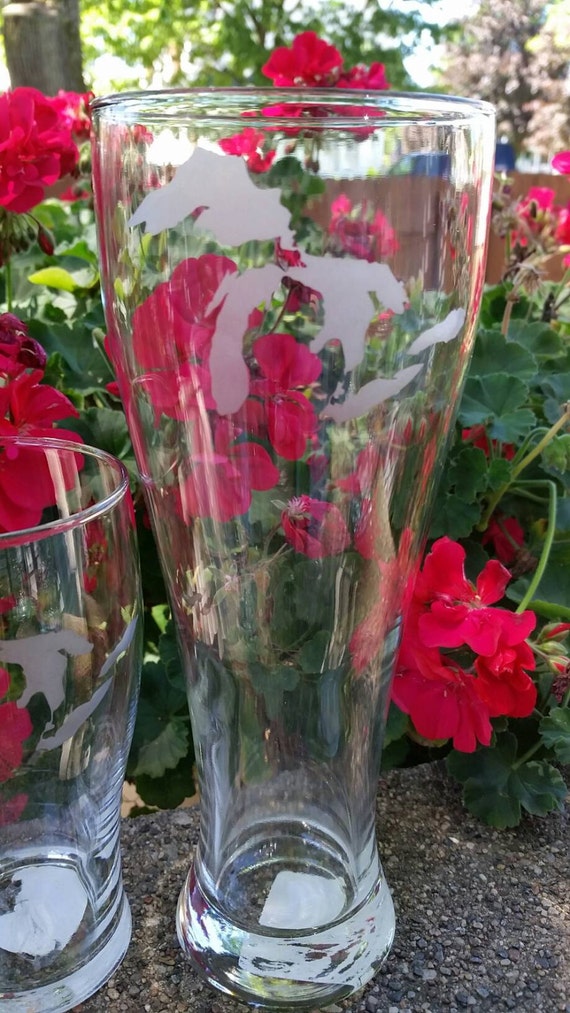 Michigan's Great Lakes etch on tall or short by KobasicCreations