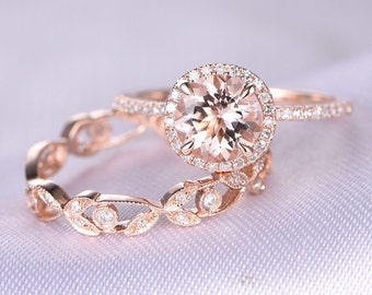 7mm Princess Cut Pink morganite Engagement ring14k Rose
