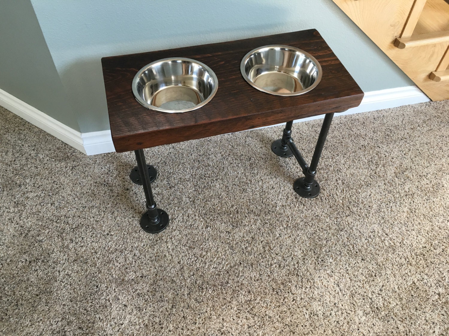 Industrial Reclaimed Barnwood Raised Dog Bowl Feeder