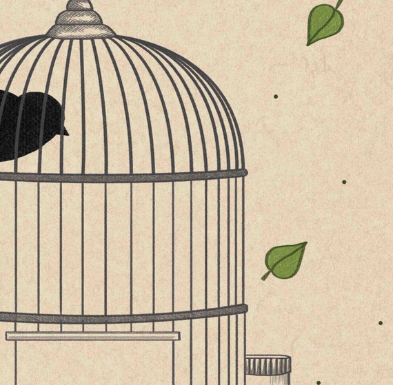 Vintage Birdcage Art Freedom Quote Wall Decor