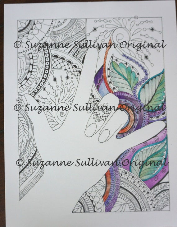 Adult Coloring Page I Love You Symbol Sign Language I Love