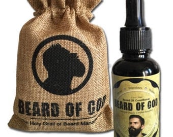 Beard Oil Conditioner and Burlap Sack By BEARD of GOD | Organic | Made to Order | 1FL.OZ | 18 Signature Scents