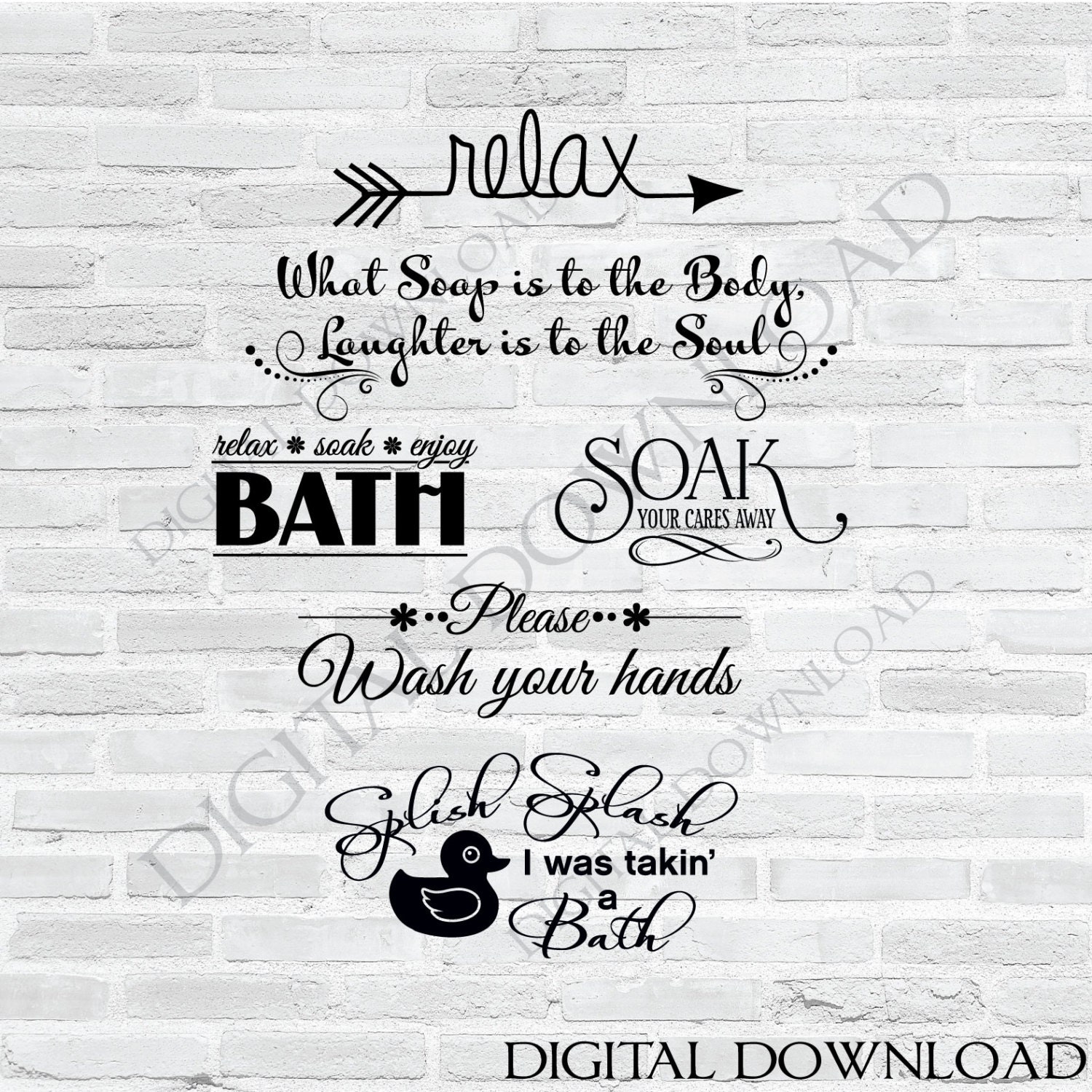 Download Set of 7 Bathroom Designs Vector Digital Download Ready to