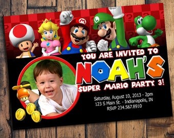Super Mario Invitation with Photo, Mario Invite, Mario Invitation, Mario Birthday Invitation,