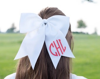 White Monogram Bow | Monogram Cheer Bow | Monogram Sports Bow | Little girl Bow | Soccer Bow | Cheer Bow | Basketball Bow | Stocking Stuffer