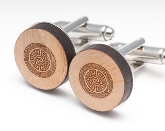 Mayan Wood Cufflinks Gift For Him, Wedding Gifts, Groomsman Gifts, and Personalized