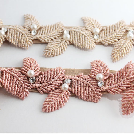 Baby Leaf Headband in gold and pink leaf glitter by MonPetitGlam
