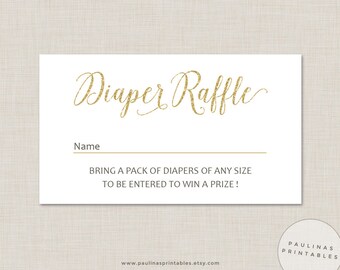 Diaper Raffle Tickets - Baby Shower Game, Printable Shower Game, Diaper Raffle Cards, Glitter Baby, Gold Baby Shower Decor
