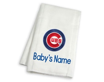 Personalized Chicago Cubs Baby Burp Cloth