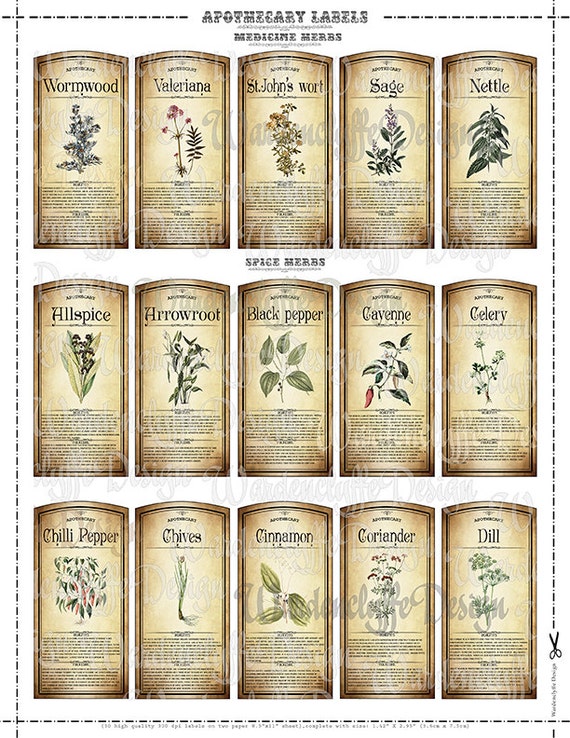 Herbal Apothecary Labels.Vintage labelsHobby by WardenclyffeDesign