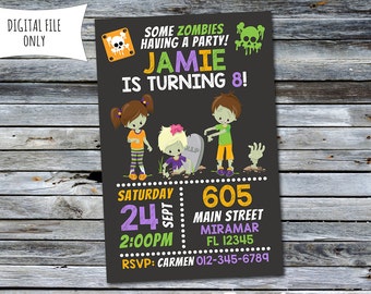 Zombie Invitation / Halloween Birthday Invitation (Personalized) Digital Printable File