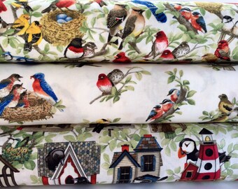 Cream Beautiful Birds Bundle - Cotton Fabric from the Beautiful Birds Collection by Elizabeth's Studio - 3 Fabrics
