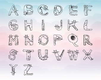 Cats font, Cat digital SVG files, Kitty letters Alphabet font, SVG font cats, Monogram font with cats for cutting programs and machines