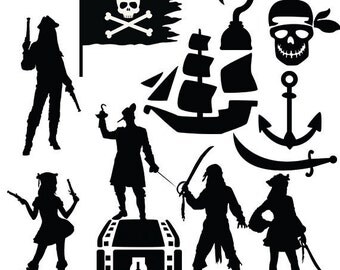 Pirates svg clipart silhouette - Pirate girls and pirate man vector files pirate element collection clip art svg, dxf, eps, png