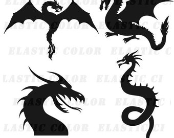 Dragon svg silhouette clipart pack - Dragon clip art digital download svg, dxf, eps, png