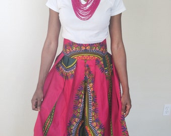 Maxi Skirt, African skirt, African maxi skirt, Dashiki maxi skirt, pink skirt, African print maxi skirt, Pink and green, African clothing