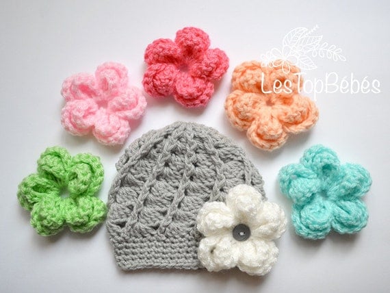 Newborn Crochet Hat Interchangeable Flower Hat by LesTopBebes