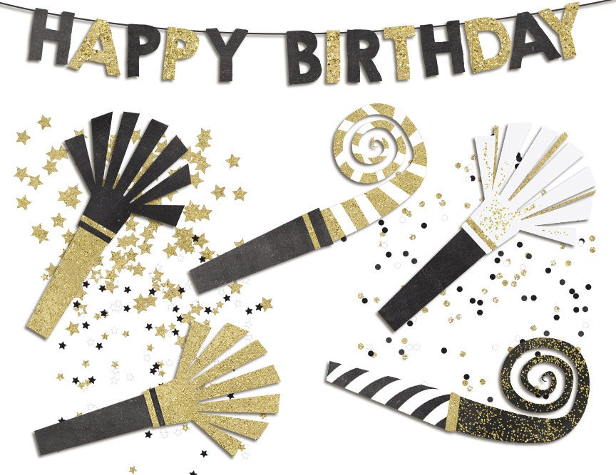 Black and gold birthday clip art images birthday by digibasics