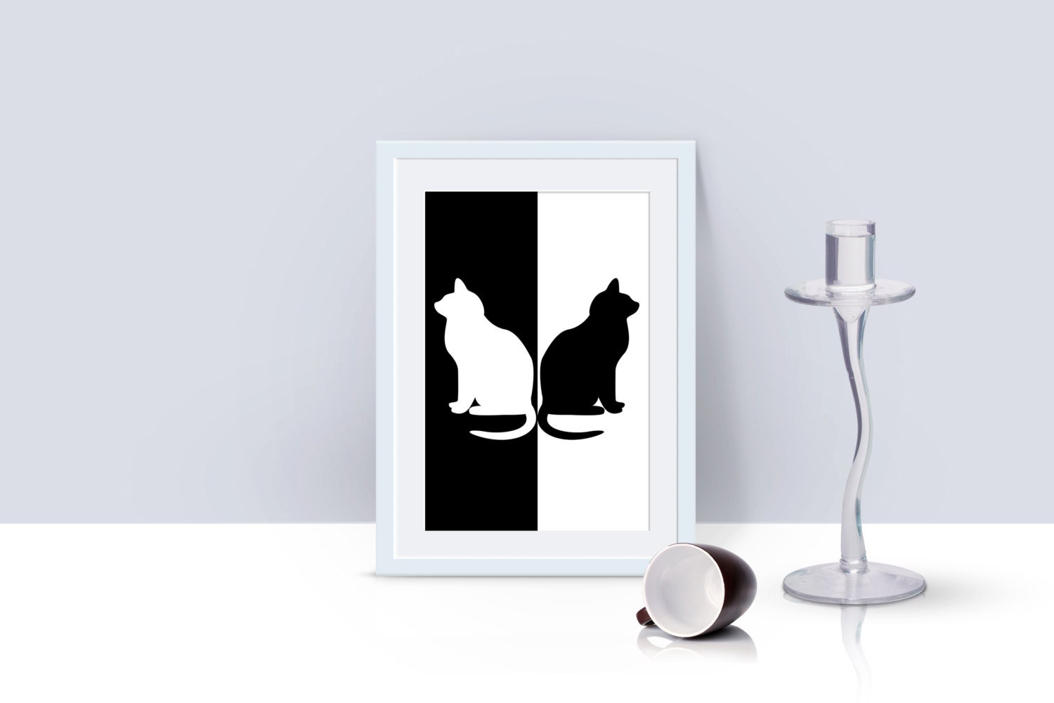  Black  Cat  White Cat  print Minimalist  art Black  by 